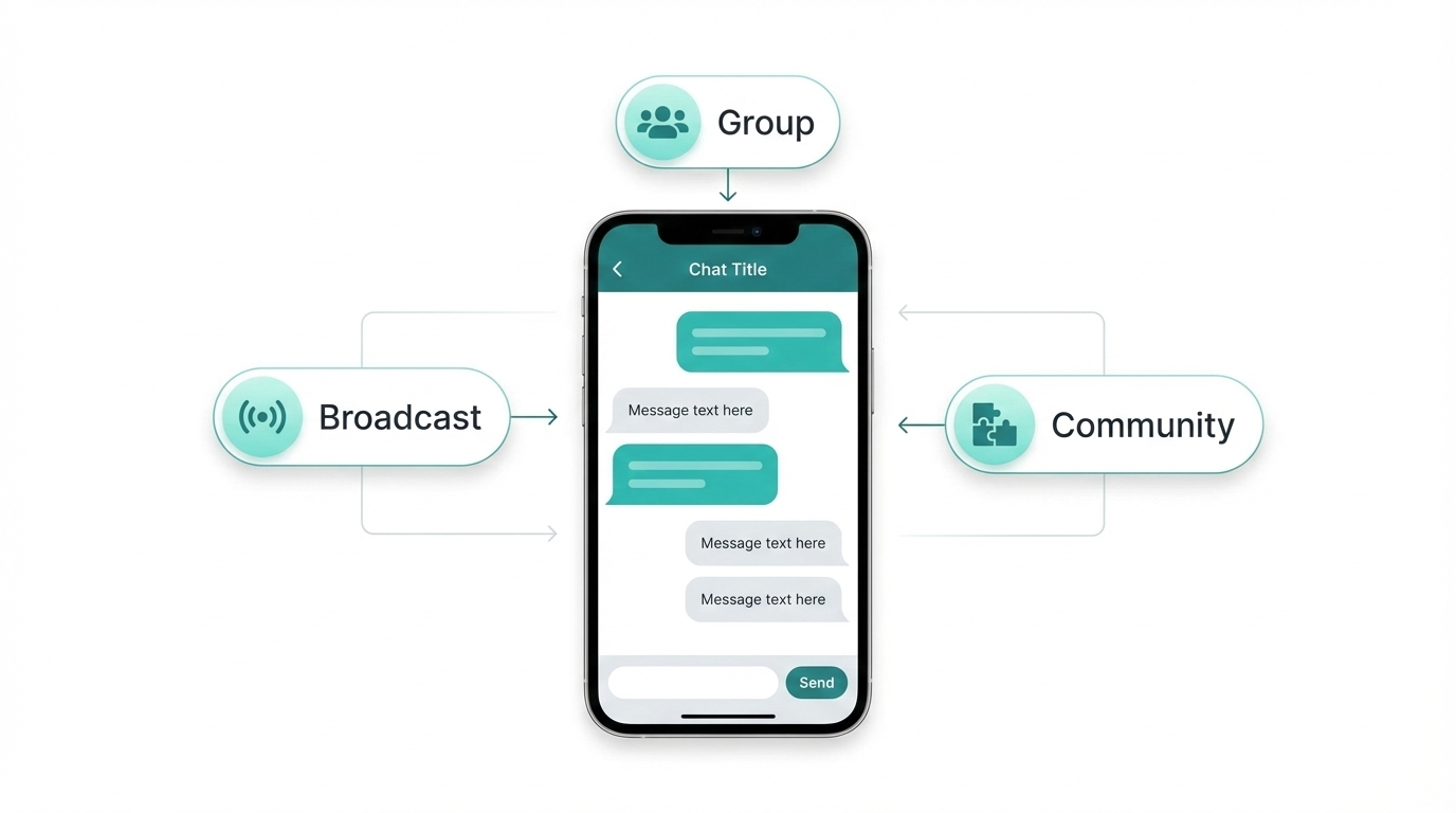Broadcast vs Group vs Community overview