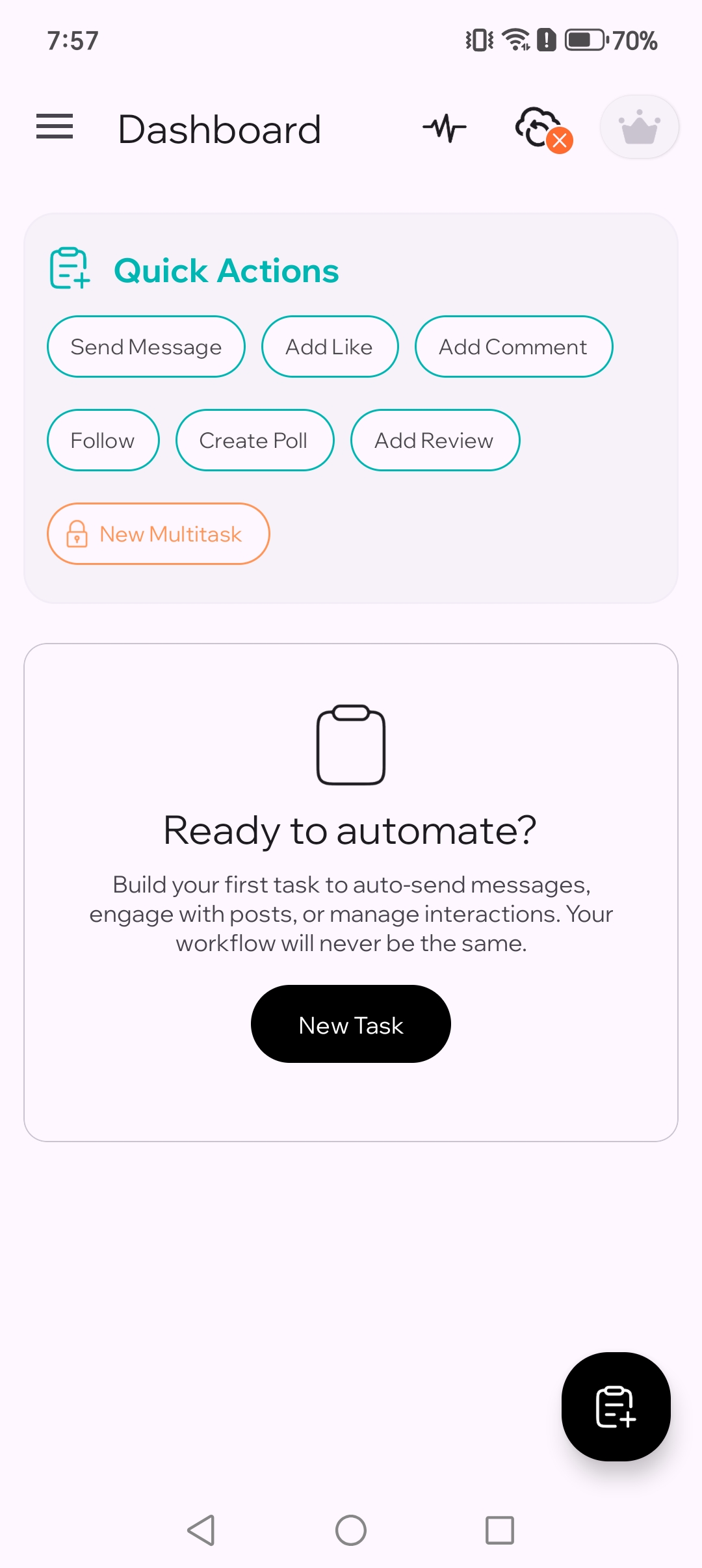 TikTask home screen showing the Create button