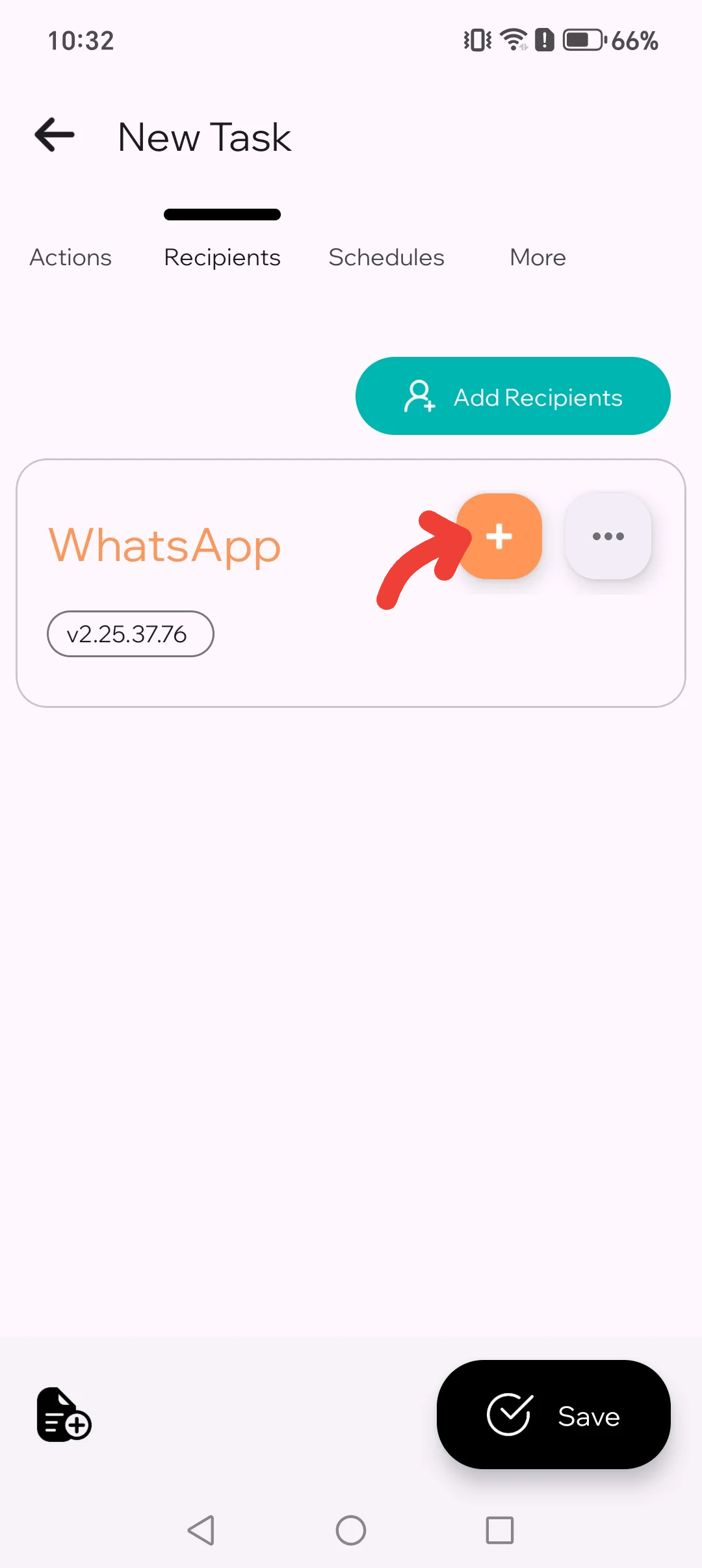 Recipients tab with Add WhatsApp Recipient highlighted